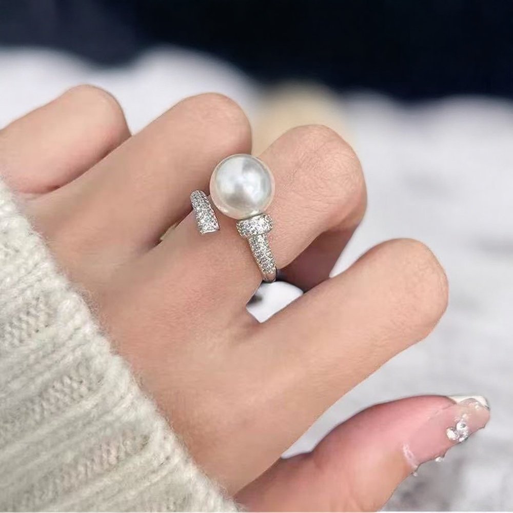 DIY珍珠配件 S925 纯银戒指空托 金色银色厚版银饰托 配10-13mm圆