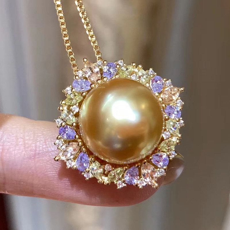 DIY珍珠配件 S925纯银吊坠空托镀厚金 彩宝款项链坠配11-13mm圆珠,饰品/流行首饰/时尚饰品新,其他DIY饰品配件,淘宝优惠券,粉丝福利购,淘宝优惠卷