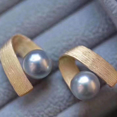 配8 DIY珍珠配件 9mm圆扁珠 款 珍珠耳环女 S925纯银耳钉空托 时尚