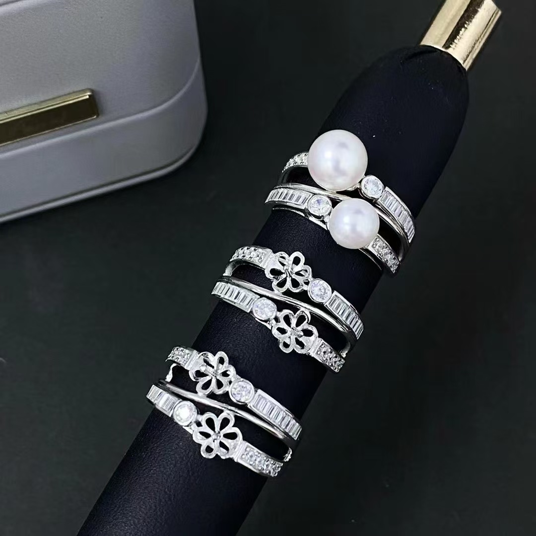 DIY珍珠配件S925纯银戒指托配