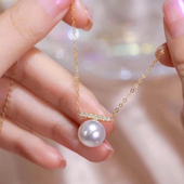 配9 DIY珍珠配件 12mm圆珠 款 吊坠带银链女 S925纯银套链空托 时尚