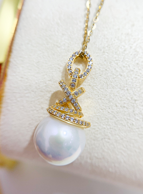 DIY珍珠配件 S925 纯银吊坠空托 金色银色项链坠 配11-15mm圆巴珠