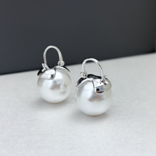 DIY珍珠配件 S925 纯银耳钉空托 金色银色银饰耳环 配12-16mm圆珠