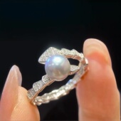 配7 DIY珍珠配件 9mm圆 厚版 灵蛇金色银色托女 S925 纯银戒指空托