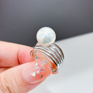 配9 DIY珍珠配件 金色银色黑色银饰托 纯银戒指空托 13mm圆 S925