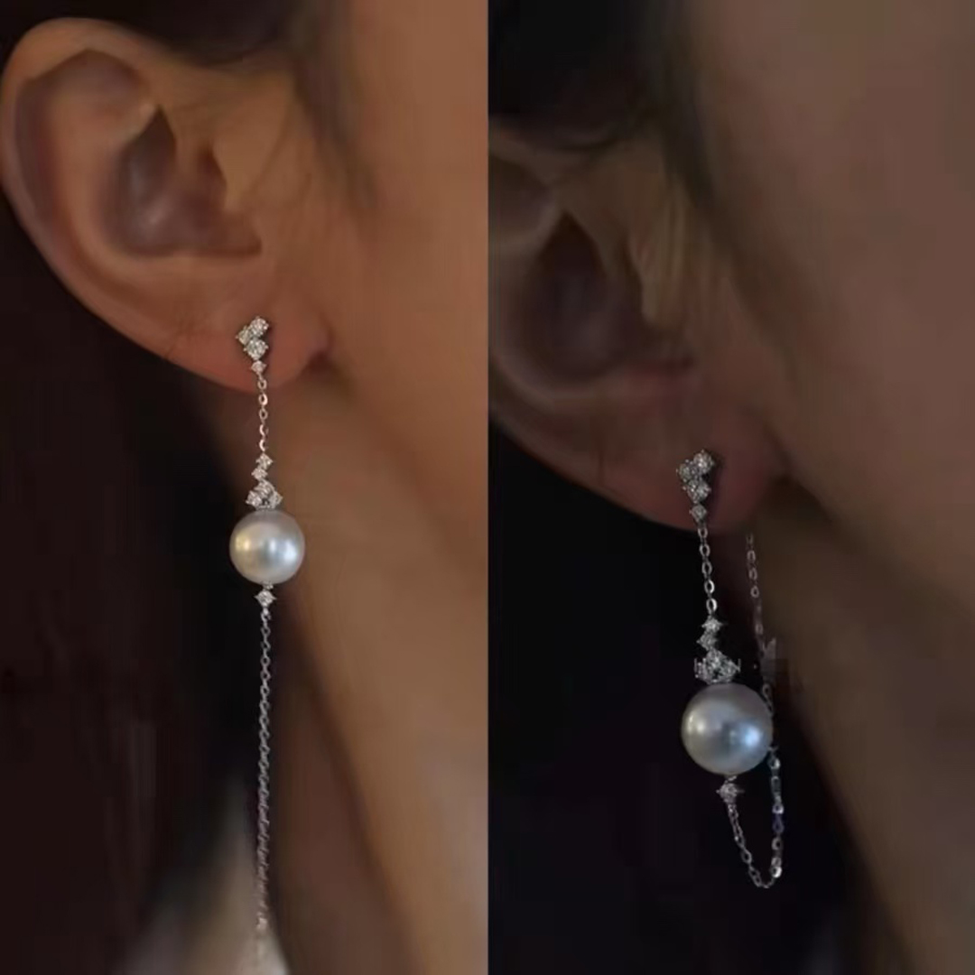 金色8-10长款耳环珍珠配件DIY