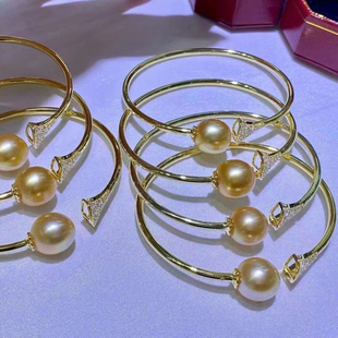 DIY珍珠配件 S925纯银手链空托 时尚款玉石手镯托 配9-12mm圆巴珠