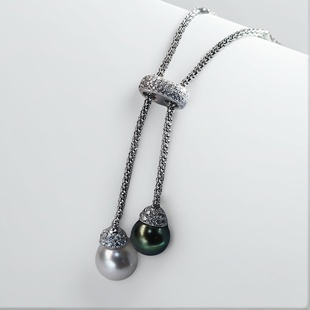 配9 金色银色吊坠带银链 13mm圆椭 S925纯银套链空托 DIY珍珠配件