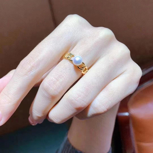 S925纯银戒指空托 配6 时尚 指环银饰托 8mm圆扁珠 版 DIY珍珠配件