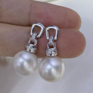 轻奢银饰金色银色耳环配9 纯银耳钉空托 14mm圆 S925 DIY珍珠配件