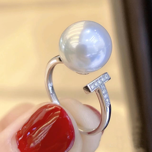 DIY珍珠配件 S925 纯银戒指空托 时尚金色银色银饰托 配8-11mm圆