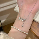 DIY珍珠配件 7mm圆 金色银色吊坠带银链配6 小版 S925纯银套链空托