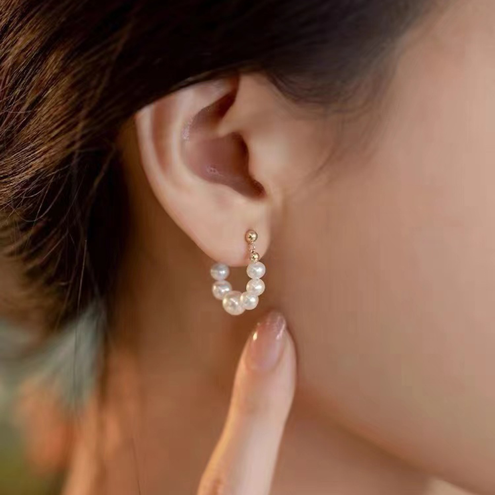 DIY珍珠配件 S925 纯银耳钉空托女 金色银色银饰耳环 配3-5mm圆珠