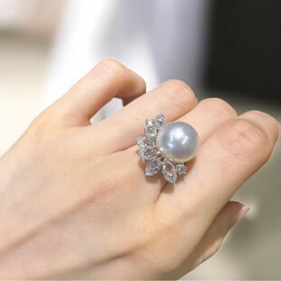 DIY珍珠配件 S925 纯银戒指空托 金色银色轻奢银饰托 配10-12mm圆