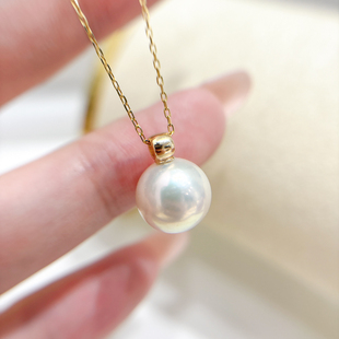 DIY珍珠配件 S925 纯银吊坠空托 轻奢金色银色项链坠 配10-13mm圆