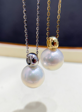 DIY珍珠配件 S925 纯银吊坠空托 金色银色项链坠 配10-13mm圆巴珠