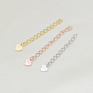 DIY配件 S925纯银镀金4mm心片延长链 手链项链扣 盒子链O字链