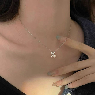 配7 金色银色吊坠带银链女 9mm圆 S925纯银套链空托 DIY珍珠配件