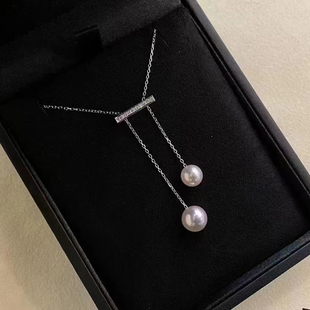 配7 金色银色吊坠带银链 9mm圆巴 S925纯银套链空托 DIY珍珠配件