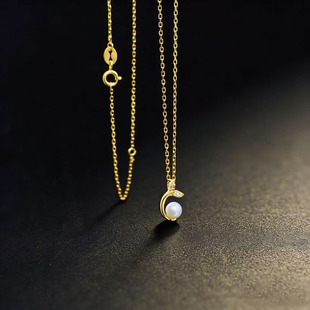 配4 金色银色吊坠带银链 6mm圆珠 S925纯银套链空托 DIY珍珠配件