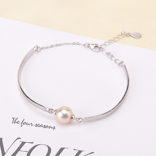 DIY珍珠配件 S925纯银手链空托 时尚百搭手镯银链托配7-12mm圆椭