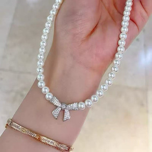 配4 DIY珍珠配件 轻奢金色银色项链坠 纯银吊坠空托 6mm珠链 S925