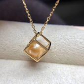 S925纯银珍珠吊坠空托 魔方款 项链坠女 DIY珍珠配件 配8 9mm圆珠