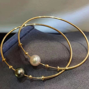 DIY珍珠配件 S925纯银手链空托 时尚款玉石手镯托 配7-10mm圆椭珠