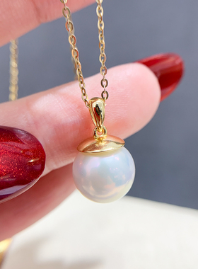 DIY珍珠配件 S925 纯银吊坠空托 金色银色项链坠 配10-15mm圆巴珠