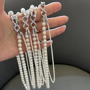 DIY珍珠配件 S925 纯银8字双排珍珠项链扣头 金色银色多戴串珠扣