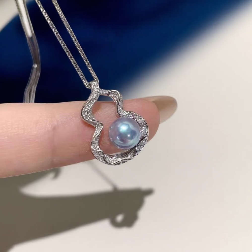 DIY珍珠配件 S925 纯银吊坠空托 福禄金色银色项链坠 配6-8mm圆珠