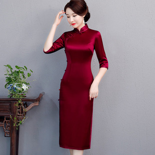 喜妈妈喜婆婆礼服喜家婆精品女装复古修身红色连衣裙高贵气质旗袍