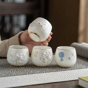喝茶高档专用主人杯女款单杯羊脂玉白瓷单个茶杯品茗杯子陶瓷茶具