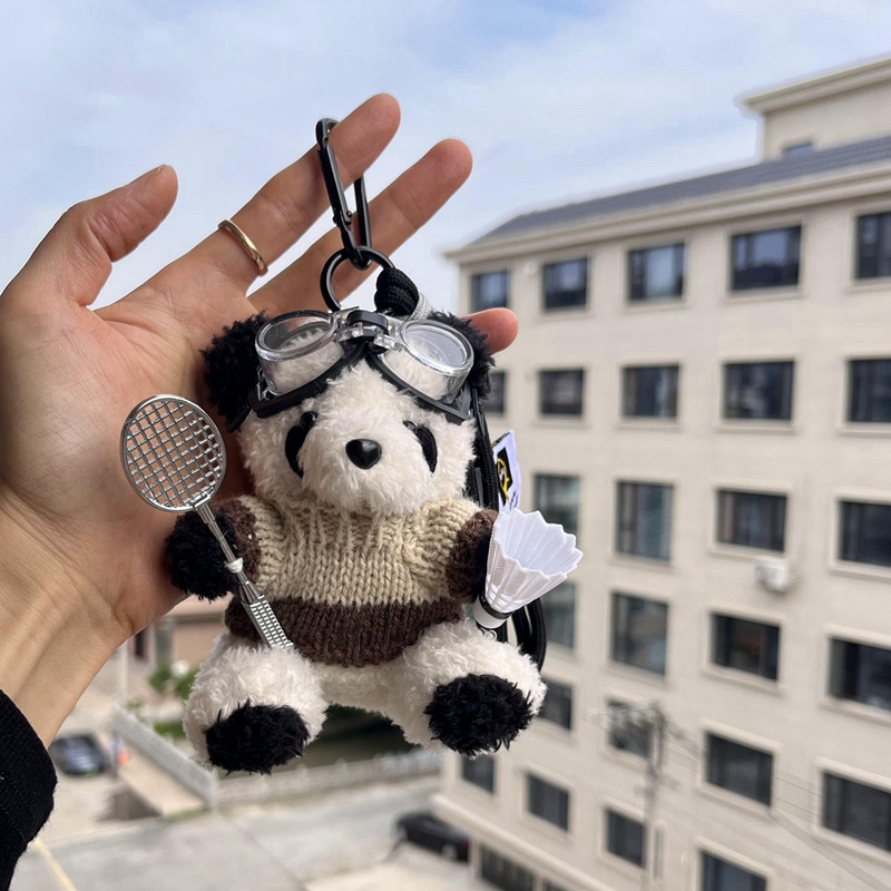 羽毛球熊猫毛绒公仔挂饰钥匙扣