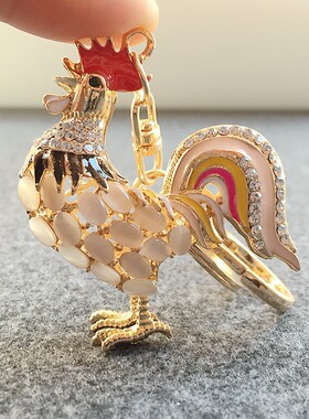 金鸡报晓镶钻猫眼石挂件钥匙扣