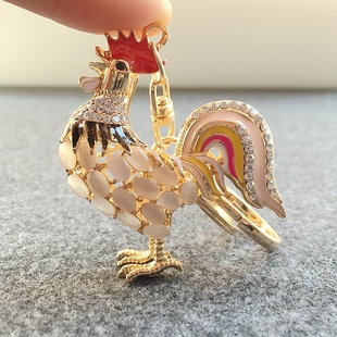 金鸡报晓镶钻钥匙扣猫眼石小公鸡汽车钥匙链包包挂件男女创意礼品