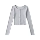 Хлопковая эластичная приталенная тонкая куртка с круглым воротником, европейский стиль, в обтяжку