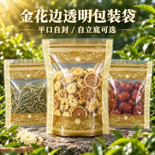 金花边透明可视自立密封食品袋子