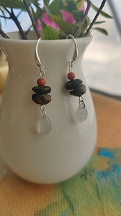 原创手作款 古风 沉香沉水随型蜜蜡南红冰玉耳环小饰品男女送礼中式