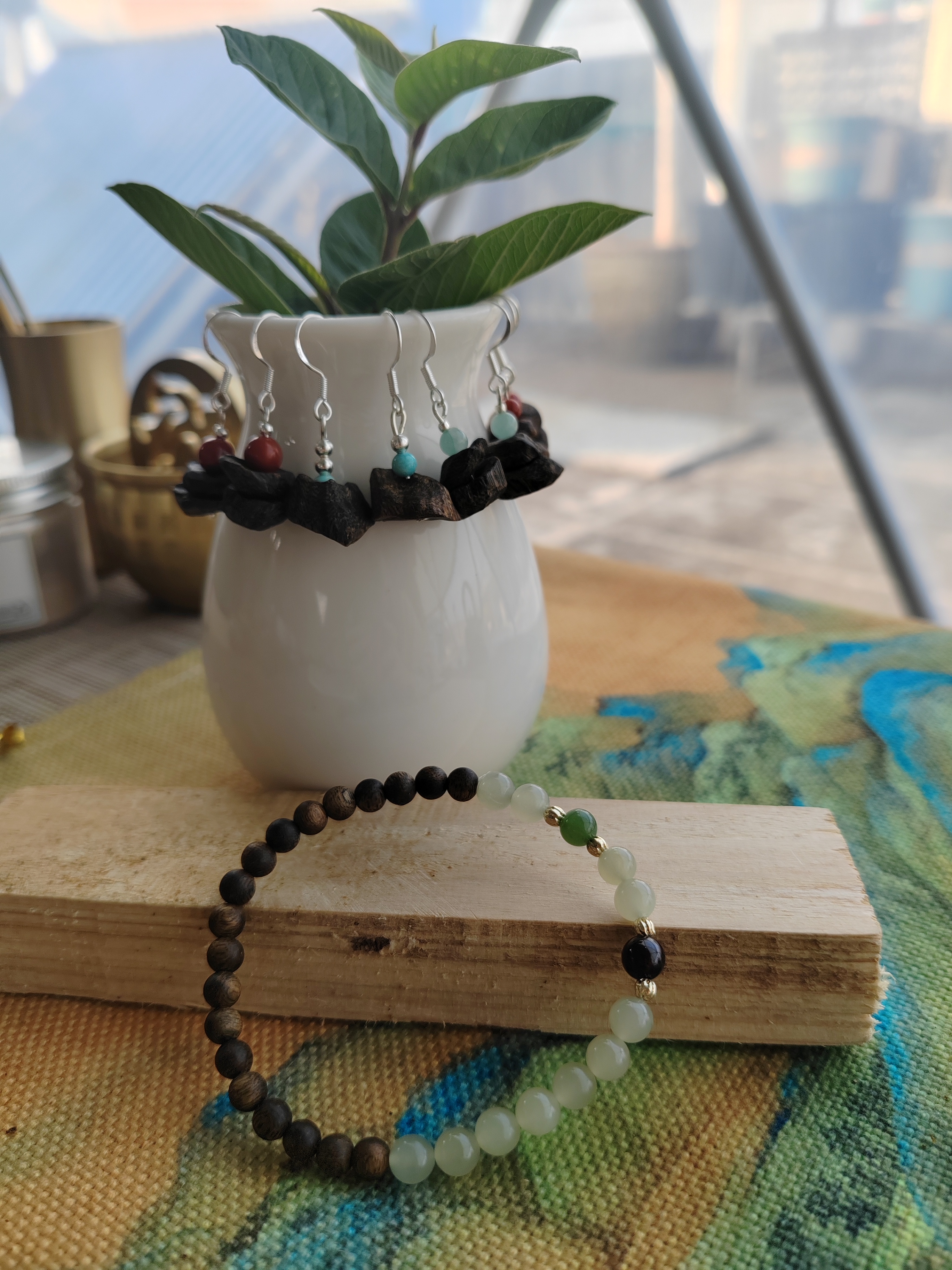 天然沉香木珠搭配和田玉手串手链五行补木火