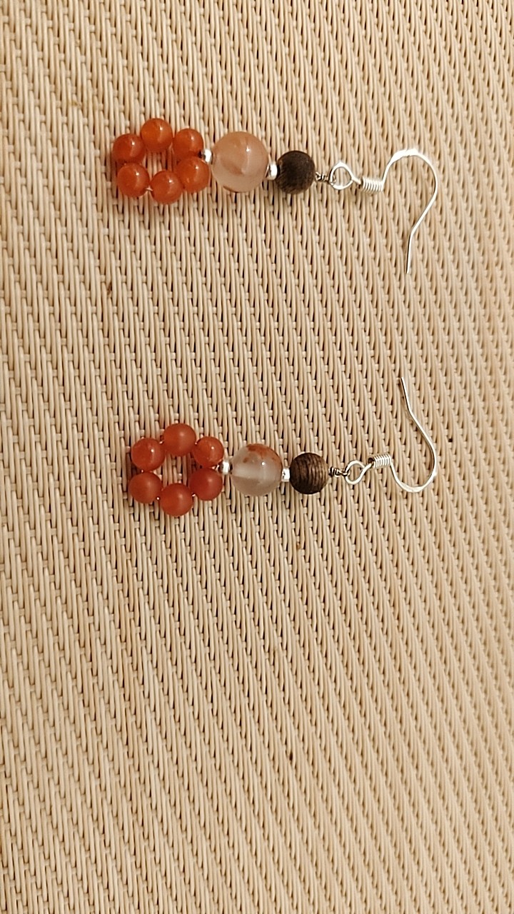 手工搭配沉香木珠耳环木质沉香珠子搭配南红珠设计感很强沉香散珠