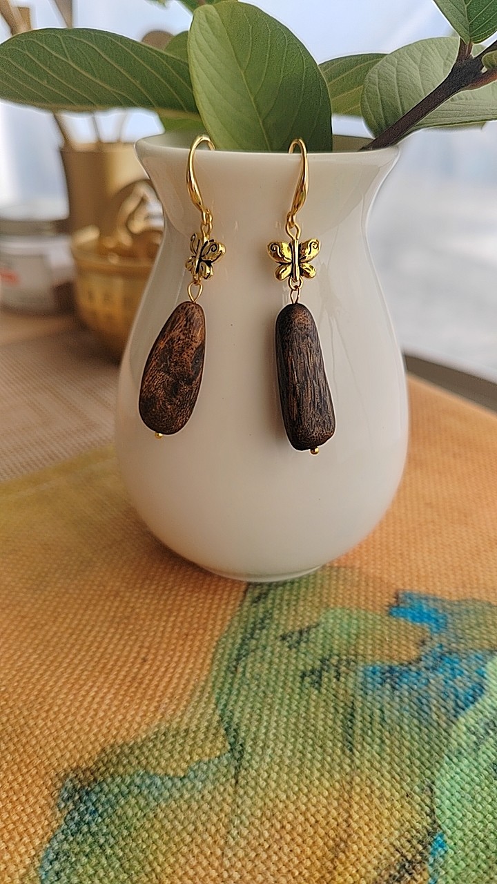 原创手作沉香耳环女复古新中式个性小众设计感高级气质耳坠,饰品/流行首饰/时尚饰品新,沉香,淘宝优惠券,粉丝福利购,淘宝优惠卷