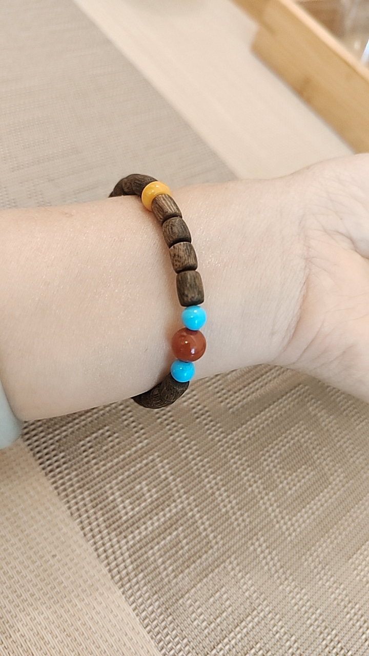 手工沉香片珠手串搭配蜜蜡南红绿松石男女送礼