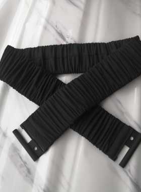 2020褶皱羽绒服面料松紧弹力腰带女士百搭束腰宽腰封皮带装饰配饰