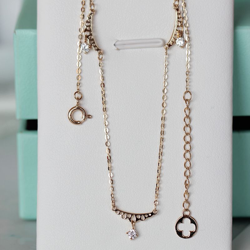 韩国14K金蕾丝花纹脚链有延长链