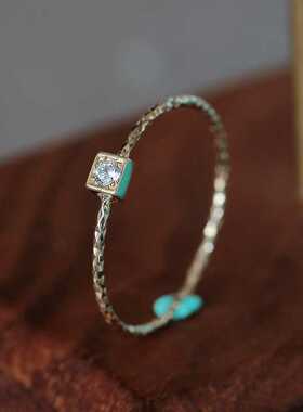 现货无折 韩国纯14K金菱形切面戒壁方形包镶戒指 轻巧细指环多色