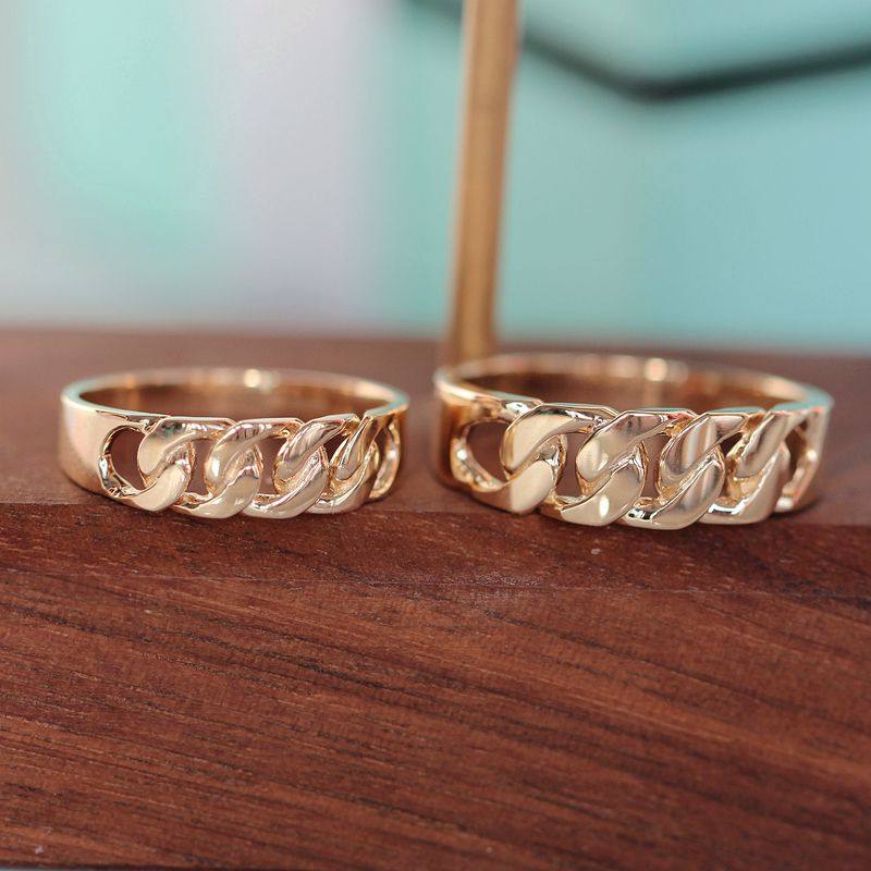 订货 兔兔韩国纯14K金情侣戒 ins网红粗链条戒指 个性夸张食指戒