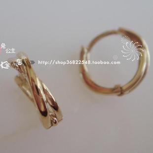 包邮 懒人耳圈 8mm内径素金基本款 订货兔兔韩国纯14K金耳环交叉X型