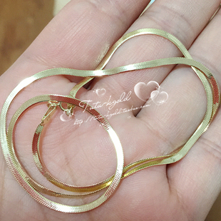 现货韩国纯14K金扁蛇骨项链女 网红欧美轻奢刀链锁骨链短choker