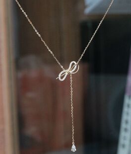 兔兔韩国14K纯金施华款 保修 蝴蝶结流苏坠项链颈链可调节 包邮 订货